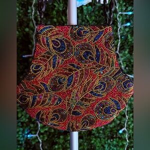 Vintage LA REGALE Black and Multicolor Beaded PEACOCK.